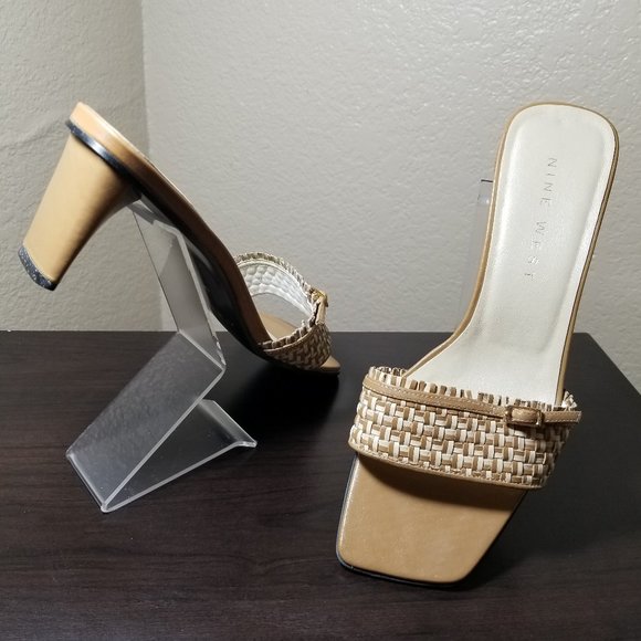 Nine West- 6M -Tan & White Heeled Slide Sandals - Picture 3 of 7